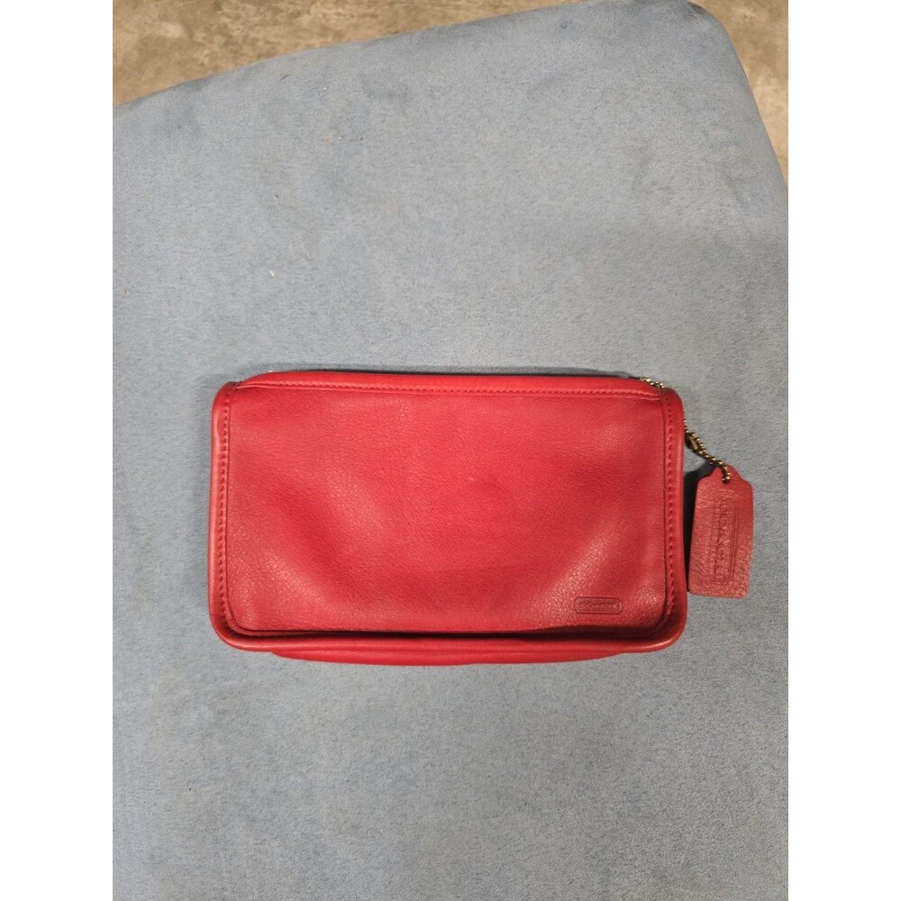 Coach Chunky Case (Style 7165) Vibrant Red Leather Makeup Bag